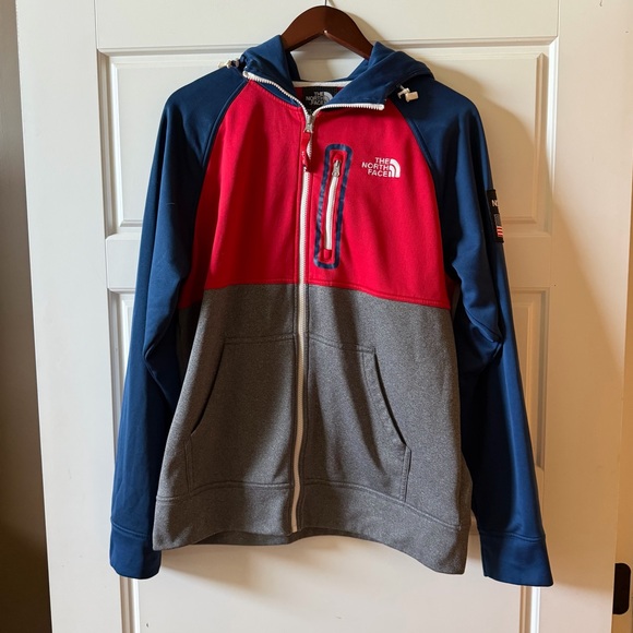 The North Face Red Blue Colorblock Sochi RU14 Olympics Hoodie Jacket Large - Picture 2 of 9
